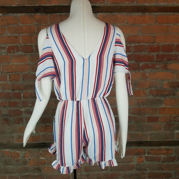 NWT Lucca Women's Romper Sz L Stripes Red/White/Bl - Picture 6 of 8